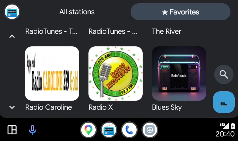 Android Auto - favourites grid with station artwork