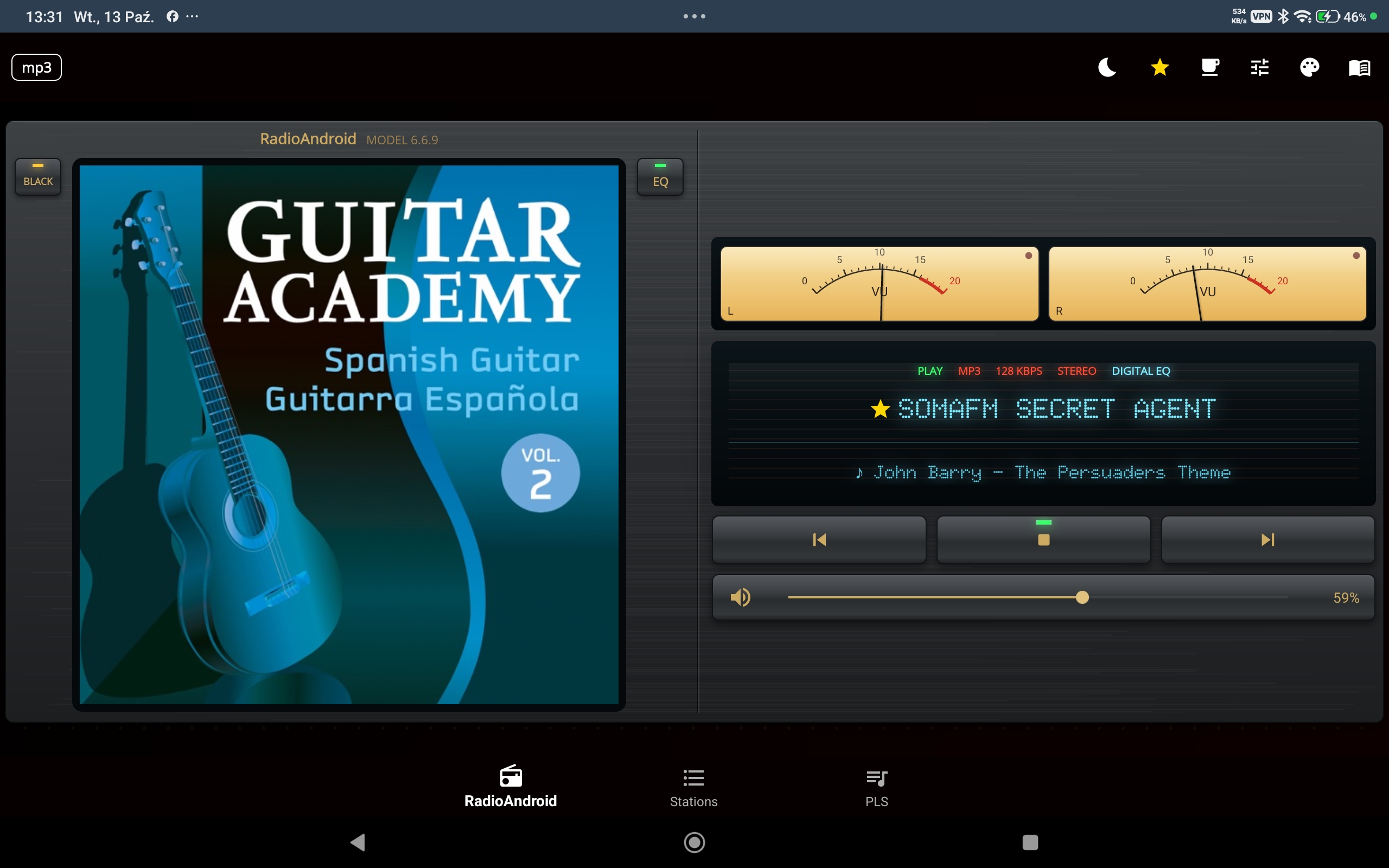 Vintage player style on a tablet in landscape, black