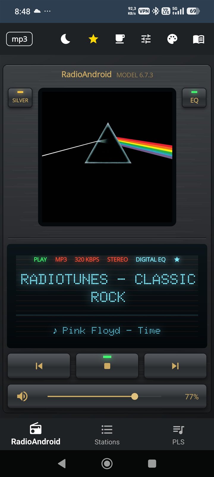 Vintage player style, black - VU meters off, larger cover window