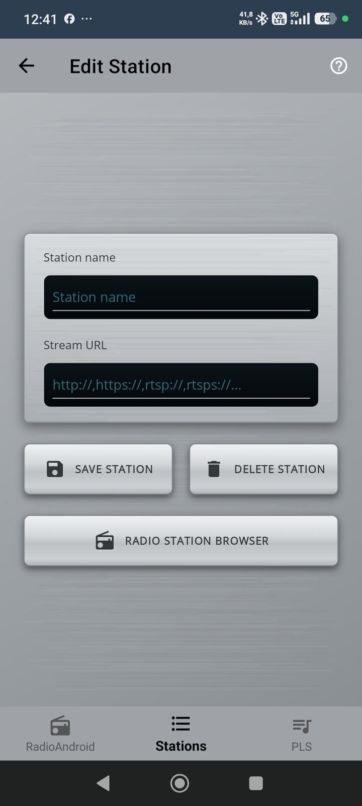 Vintage style, silver - station editor with name, stream URL and Radio Station Browser