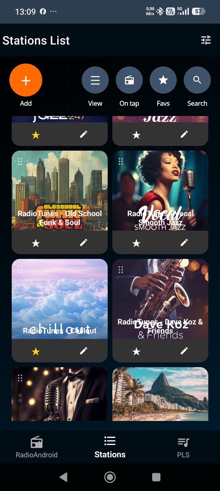 Station tiles with station artwork on the dark navy skin